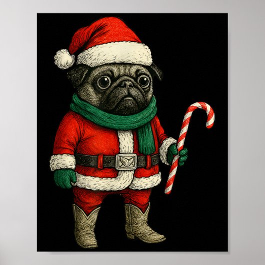Weihnachts-Mops Hund Funny Xmas Outfit Roter Mops Poster (Vorne)