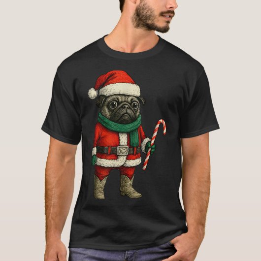 Weihnachts-Mops Hund Funny Xmas Outfit Roter Mops  T-Shirt (Vorderseite)