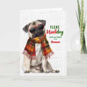 Weihnachts-Mops-Hund Lustige Flöhe Navidog mit Nam Feiertagskarte