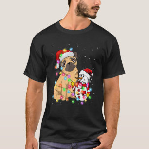 Weihnachts-Mops-Hund-Schneemann-Santa-Hut-Lichter T-Shirt