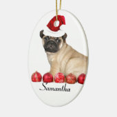 Weihnachts-Mops-Hund-Sonderbehandlung Oval Ornamen Keramik Ornament (Links)