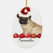 Weihnachts-Mops-Hund-Sonderbehandlung Oval Ornamen Keramik Ornament (Vorne)