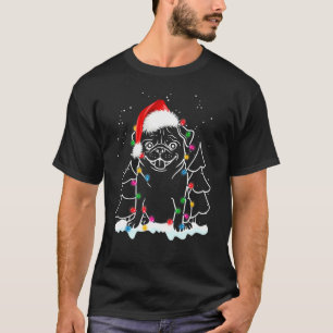 Weihnachts-Mops-Hund Weihnachtslichter Santa Hut H T-Shirt