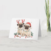Weihnachts-Mops-Hunde Feiertagskarte (Vorderseite)