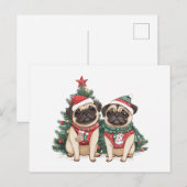 Weihnachts-Mops-Hunde Feiertagspostkarte (Vorne/Hinten)