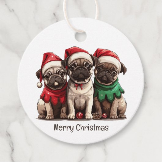 Weihnachts-Mops-Hunde Geschenkanhänger (Vorderseite)
