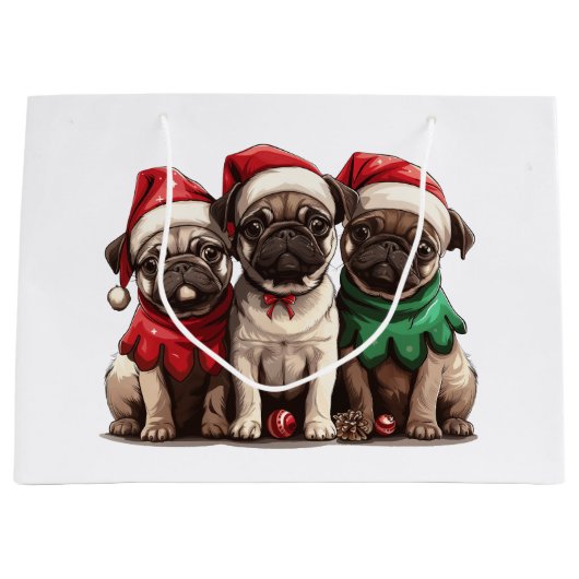 Weihnachts-Mops-Hunde Große Geschenktüte (Vorderseite)