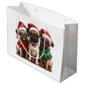 Weihnachts-Mops-Hunde Große Geschenktüte (Rückseite Schrägansicht)