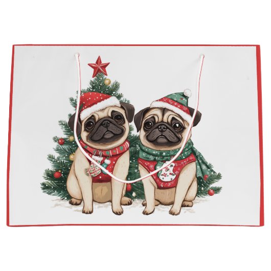 Weihnachts-Mops-Hunde Große Geschenktüte (Vorderseite)
