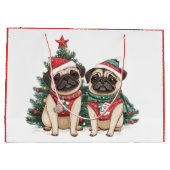Weihnachts-Mops-Hunde Große Geschenktüte (Rückseite)