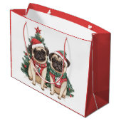 Weihnachts-Mops-Hunde Große Geschenktüte (Rückseite Schrägansicht)