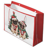 Weihnachts-Mops-Hunde Große Geschenktüte (Vorderseite Schrägansicht)