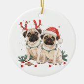 Weihnachts-Mops-Hunde Keramik Ornament (Vorne)