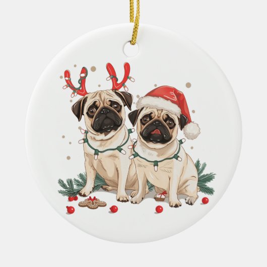 Weihnachts-Mops-Hunde Keramik Ornament (Vorne)