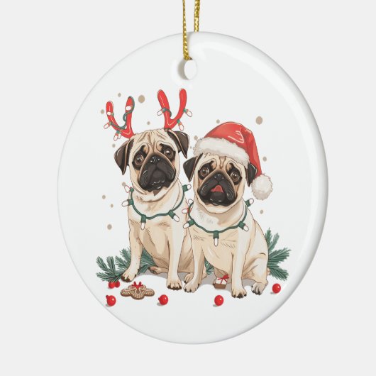 Weihnachts-Mops-Hunde Keramik Ornament (Links)