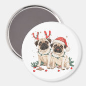 Weihnachts-Mops-Hunde Magnet (Vorderseite/Rückseite)
