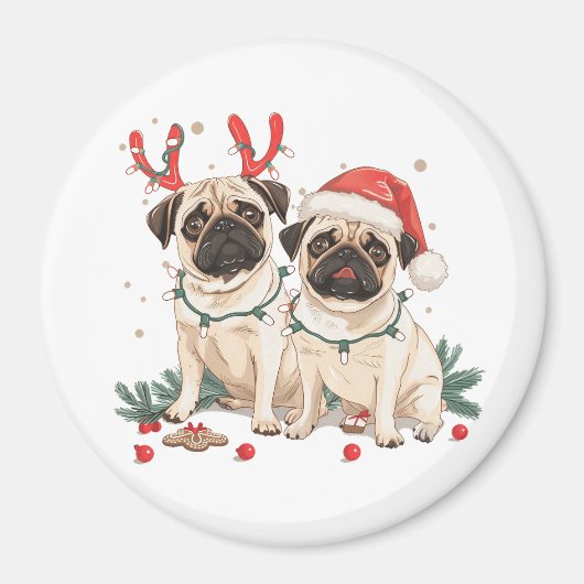 Weihnachts-Mops-Hunde Magnet (Vorne)
