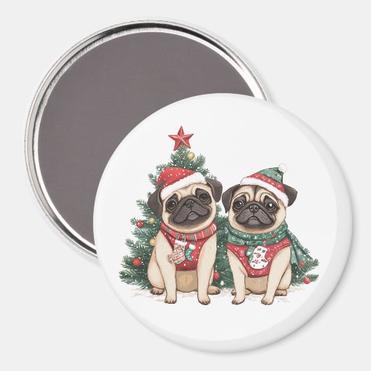 Weihnachts-Mops-Hunde Magnet (Vorderseite/Rückseite)