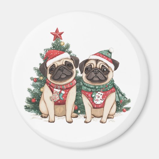 Weihnachts-Mops-Hunde Magnet (Vorne)