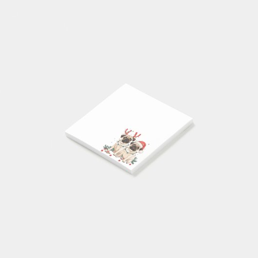 Weihnachts-Mops-Hunde Post-it Klebezettel (angewinkelt)