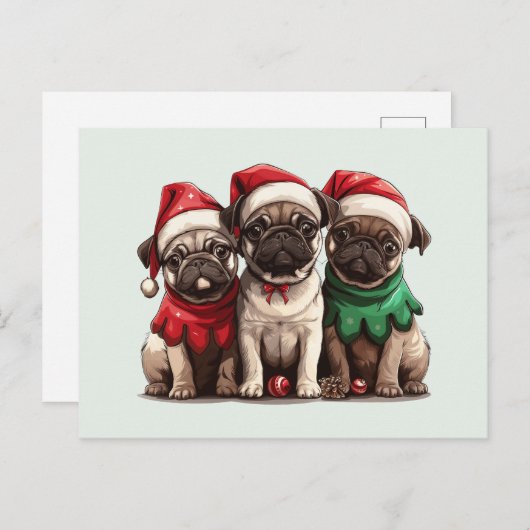 Weihnachts-Mops-Hunde Postkarte (Vorne/Hinten)