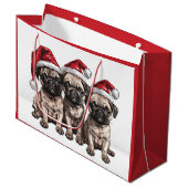 Weihnachts-Mops Hunde Santa Große Geschenktüte (Vorderseite Schrägansicht)