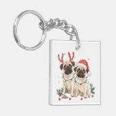 Weihnachts-Mops-Hunde Schlüsselanhänger (Vorderseite links)