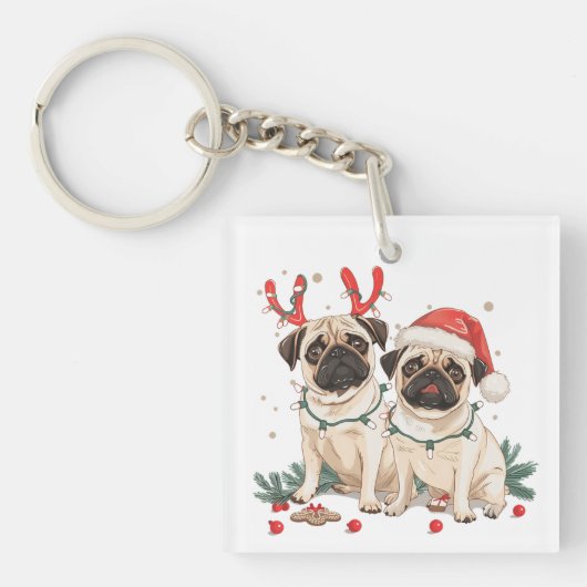 Weihnachts-Mops-Hunde Schlüsselanhänger (Vorderseite)