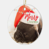 Weihnachts-Mops in Weihnachtsmannmütze mit festlic Keramikornament (Links)