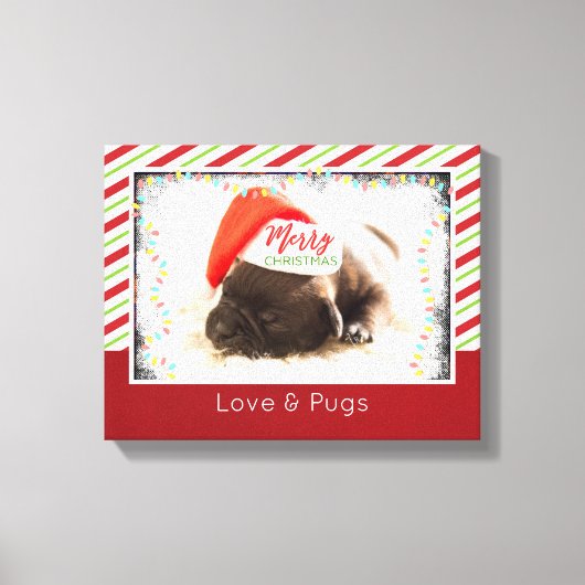 Weihnachts-Mops in Weihnachtsmannmütze mit Weihnac Leinwanddruck (Vorderseite)