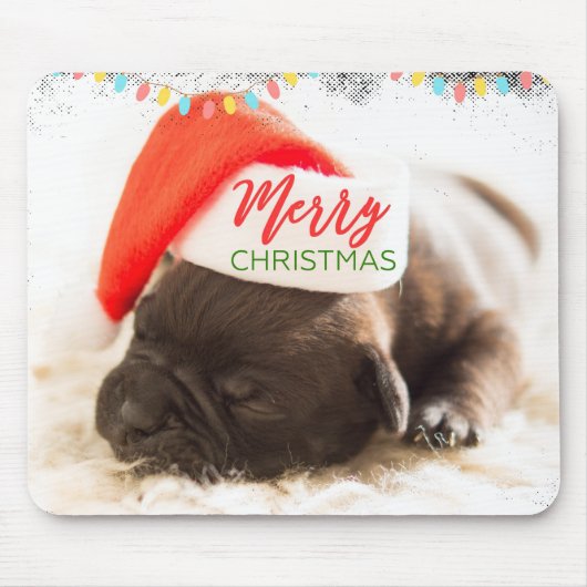 Weihnachts-Mops in Weihnachtsmannmütze mit Weihnac Mousepad (Vorne)