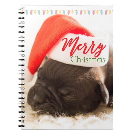 Weihnachts-Mops in Weihnachtsmannmütze mit Weihnac Notizblock (Vorderseite)