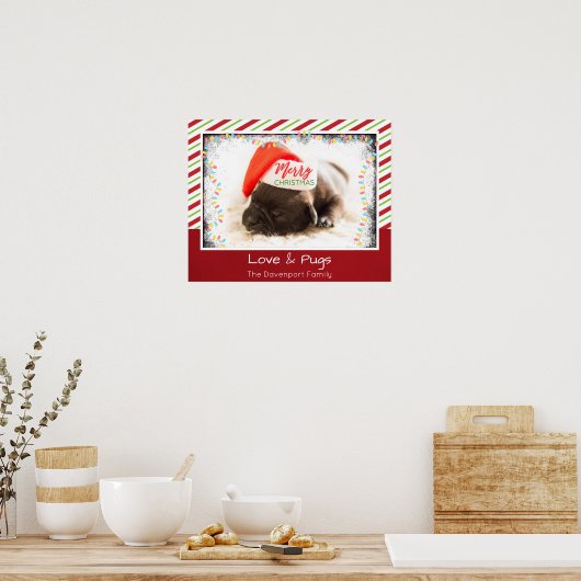 Weihnachts-Mops in Weihnachtsmannmütze mit Weihnac Poster (Küche)