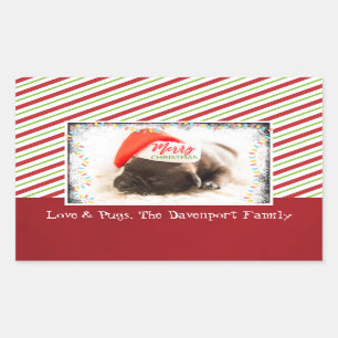 Weihnachts-Mops in Weihnachtsmannmütze mit Weihnac Rechteckiger Aufkleber