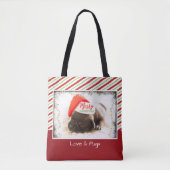 Weihnachts-Mops in Weihnachtsmannmütze mit Weihnac Tasche (Vorderseite)