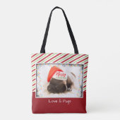 Weihnachts-Mops in Weihnachtsmannmütze mit Weihnac Tasche (Rückseite)