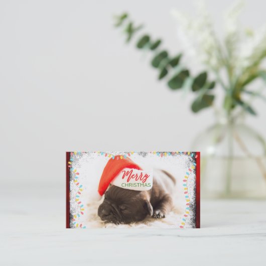 Weihnachts-Mops in Weihnachtsmannmütze mit Weihnac Visitenkarte (Stehend Vorderseite)