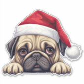 Weihnachts-Mops Kiss Cut Sticker (Vorderseite)
