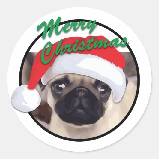 Weihnachts-Mops - Klassischer Rundaufkleber, glänz Runder Aufkleber (Vorderseite)