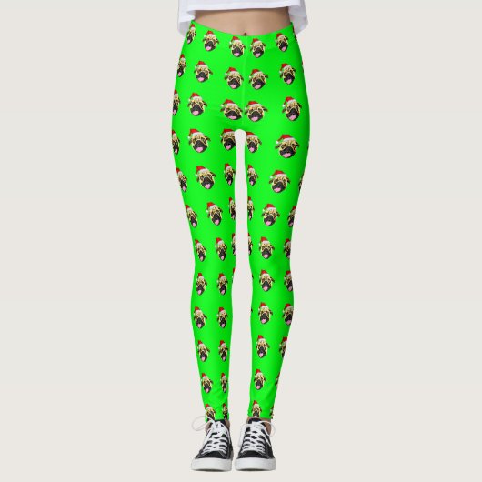 Weihnachts-Mops Leggings Green (Vorderseite)