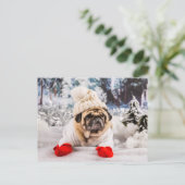 Weihnachts-Mops mit Handschuhen und Hut Postkarte (Stehend Vorderseite)