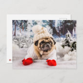 Weihnachts-Mops mit Handschuhen und Hut Postkarte (Vorne/Hinten)