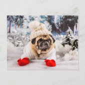 Weihnachts-Mops mit Handschuhen und Hut Postkarte (Vorderseite)