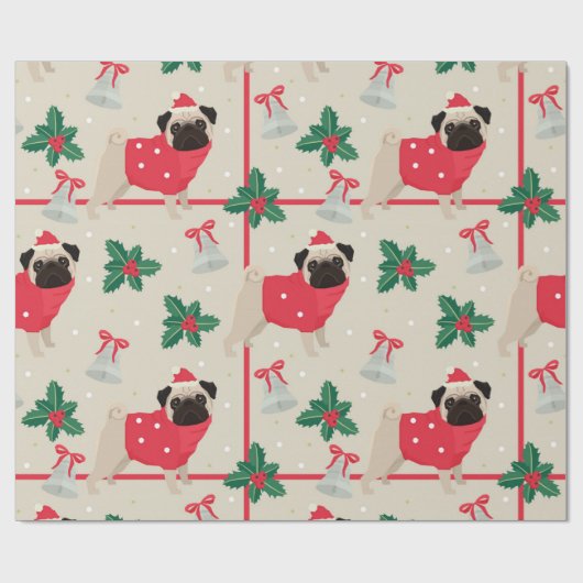 Weihnachts-Mops-Muster Geschenkpapier (Flach)