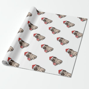 Weihnachts-Mops niedlicher Hut Cartoon Geschenkpapier