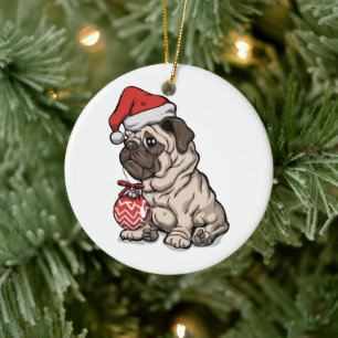 Weihnachts-Mops niedlicher Hut Cartoon Keramik Ornament