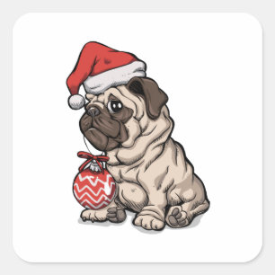 Weihnachts-Mops niedlicher Hut Cartoon Quadratischer Aufkleber