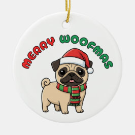 Weihnachts-Mops-Ornament: Frohe Weihnachtsmänner Keramik Ornament