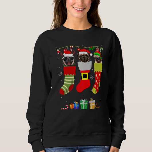 Weihnachts-Mops Pajama Dog Socks Light Santa Elf X Sweatshirt (Vorderseite)