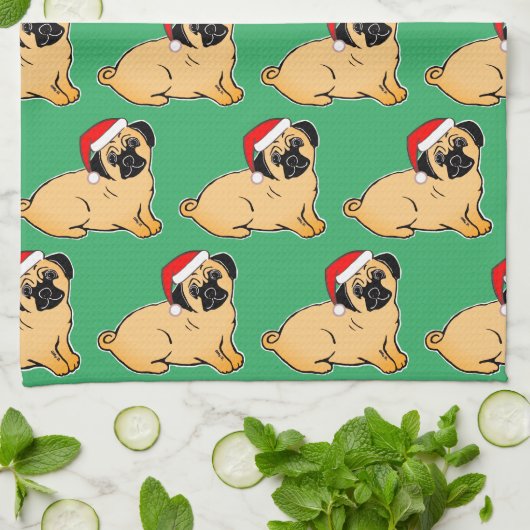 Weihnachts-Mops Pattern Küchentuch (Gefaltet)